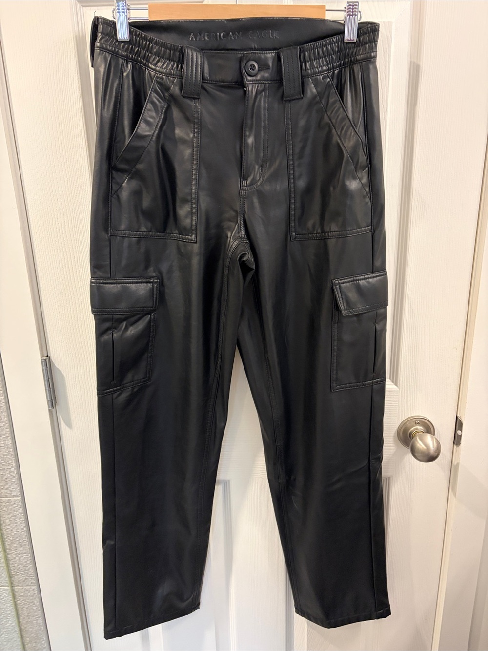 American Eagle Outfitters Black Faux Leather Cargo pants